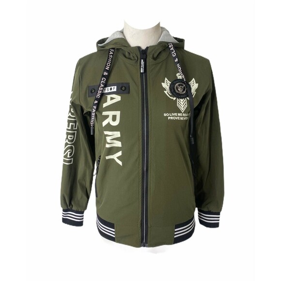 Liang Ying Ying Boy's Jacket Green Military Style Full Zip Fashion Size Medium - Picture 1 of 8